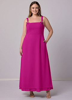 Barbie ♥ Azazie Robes de demoiselle d'honneur Robe Trapèze en Mousseline de soie Plissée Fuchsia image9