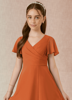 Azazie Induh Junior Cinnamon A-Line Ruched Chiffon Dress image4