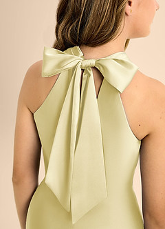 Azazie Doretta Junior Lemon Sorbet A-Line Pleated Stretch Satin Dress image8