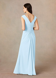 Azazie Sally vestidos de madre de la novia Vestido de Azul Cielo de Gasa de Corte En A con Cuello en V plisado image4