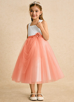 Azazie Bonny vestidos de niña de las flores Vestido de Marfil Ocaso de Tul de Princesa con Plisado image4