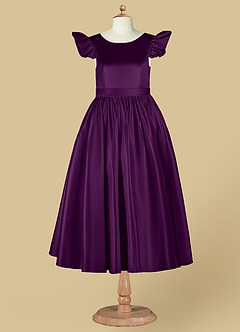 Azazie Violeta vestidos de niña de las flores Vestido de Uva de Satin Mate de Princesa con Lazo image10