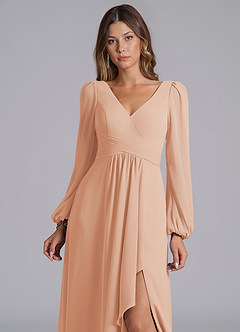 Azazie Omari Bridesmaid Dresses English Rose A-Line Long Sleeve Chiffon Dress image7