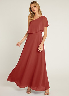 Azazie Lizzy Bridesmaid Dresses Terracotta A-Line One Shoulder Chiffon Dress image5