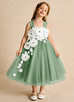 Azazie Dovey Robe Demoiselle D'honneur Fillette Robe Princesse en Tulle Arc Matcha image2