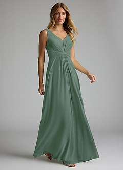 Azazie Gina Bridesmaid Dresses Eucalyptus A-Line V-Neck Pleated Chiffon Dress image3