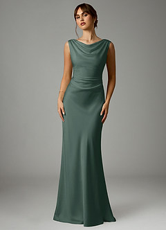 Azazie Kieryn Brudepigekjoler Havfrue Plisseret Stræk satin Gulv-længde Kjole image1