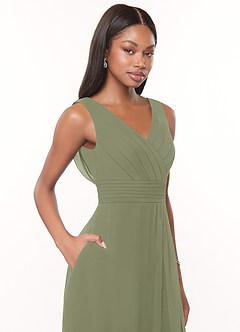Azazie Karina Brautjungfernkleider A-Linie Plissee Chiffon Kleid Pistazie image5