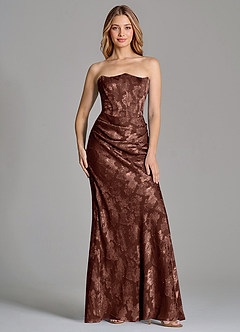 Azazie Ezrena Bridesmaid Dresses Espresso Mermaid Strapless Floral Burnout Convertible Dress image3