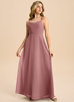 Azazie Shale Junior Desert Rose A-Line Bow Chiffon Dress image4