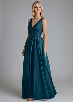 Azazie Delmie Bridesmaid Dresses Ink Blue A-Line Corset Stretch Satin Dress image4