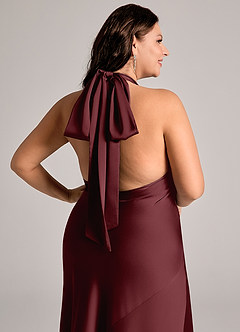 Azazie Velli Bridesmaid Dresses Cabernet Mermaid High Neck Stretch Satin Dress image13