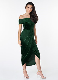 Osprey Dark Emerald Velvet Off-The-Shoulder Tulip Dress image5