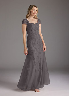 Azazie Marbella Mother of the Bride Dresses Steel Grey Mermaid Queen Anne Sequins Lace Dress image3