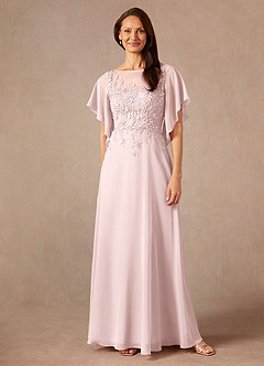 Azazie Faviola Final Sale Blushing Pink A-Line Boatneck sequins Chiffon Dress image1