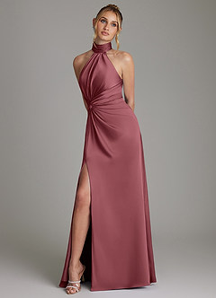 Azazie Gracelynn Bridesmaid Dresses Desert Rose Sheath Pleated Stretch Satin Dress image5