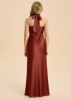 Azazie Chickie Junior Robe Fourreau en Satin extensible Plissée Terracotta image2