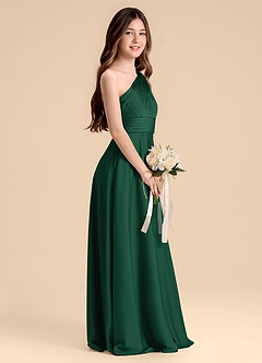 Azazie Charlize Junior Vestido de Verde Oscuro de Satén Elástico de Corte en A con Plisado image5