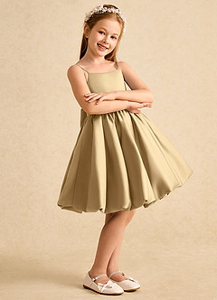 Azazie Davine vestidos de niña de las flores Vestido de Oro de Satin Mate de Corte En A con Tirante Espagueti image6