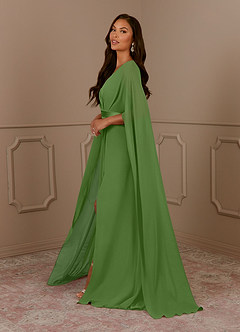 Azazie Isa Mère de la mariée Robes Robe Trapèze en Mousseline de soie Col V plissé Basilic image2