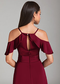 Azazie Dakota Robes de demoiselle d'honneur Robe Trapèze en Satin extensible Épaule décolletée Bourgogne image6