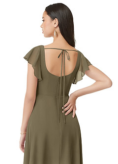 Azazie Bondi Bridesmaid Dresses Willow Green A-Line Ruched Chiffon Dress image2