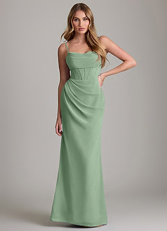 Azazie Mai Bridesmaid Dresses Matcha Sheath Pleated Chiffon Dress image1
