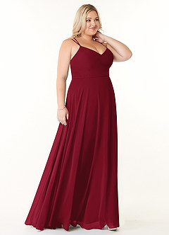 Azazie Janine Bridesmaid Dresses Burgundy A-Line V-Neck Chiffon Dress image8