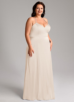 Azazie Mei Bridesmaid Dresses White Alabaster A-Line V-Neck Stretch Satin Dress image10