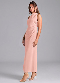 Azazie Evadne Brautjungfernkleider Etui Plissee Chiffon Kleid Rosettenrosa image4