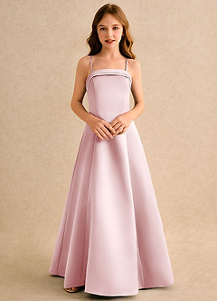 Azazie Izel Girls Formal Flower Girl Dresses Ivory Powder Pink A-Line Pleated Matte Satin Dress image6