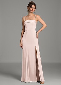 Azazie Helena At-home Try On Dresses Blushing Pink Mermaid Strapless Stretch Satin Dress image4