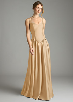 Azazie Evadina Suknie dla druhen Linia A Gorset Satyna elastyczna Do ziemi Sukienka image1