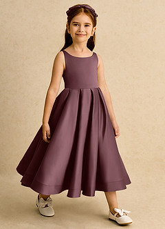 Azazie Babs Blumenmädchenkleider Ballkleid Plissee Matte Satin Kleid Sangria image4