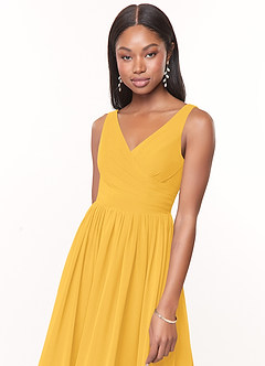 Azazie Keyla Bridesmaid Dresses Marigold A-Line V-Neck Pleated Chiffon Dress image5