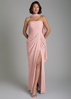 Azazie Nyra Abiti da Damigella Abito Tubino in Chiffon Corsetto Rosa Cipria image1