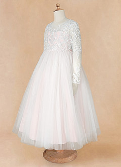 Azazie Elodie Flower Girl Dresses Ivory Blushing Pink Ball-Gown Lace Dress image12