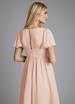 Azazie Verna Maternity Bridesmaid Dresses A-Line V-Neck Ruched Chiffon Floor-Length Dress image6