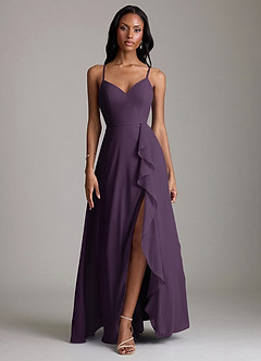 Azazie Naeem Bridesmaid Dresses Plum A-Line V-Neck Ruffle Chiffon Dress image1