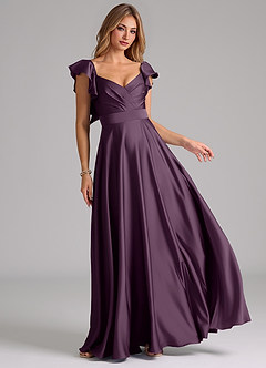 Azazie Leilani Bridesmaid Dresses Plum A-Line Ruched Stretch Satin Dress image1