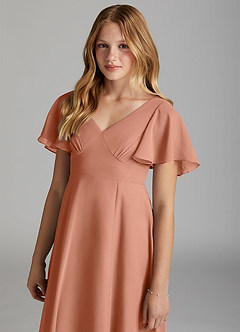 Azazie Kimber Junior MAI TAI A-Line Pleated Chiffon Dress image6