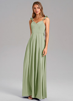 Azazie Everett Bridesmaid Dresses Dusty Sage A-Line Stretch Satin Dress image4