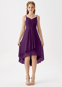 Azazie Mariam Junior Grape A-Line Pleated Chiffon Dress image4