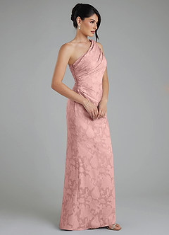 Azazie Akilah Robes de demoiselle d'honneur Robe Sirène en Blumen-Burnout Asymétrique Rose Poudré image3