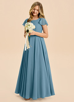 Azazie Cady Junior Abito A-Line in Chiffon Plissettato Bermuda image4