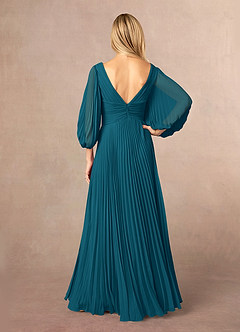 Azazie Zahara Mother of the Bride Dresses Ink Blue A-Line V-Neck Pleated Chiffon Dress image4