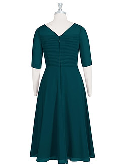 Azazie Naomi Mother of the Bride Dresses Pine A-Line Boatneck Pleated Chiffon Dress image8