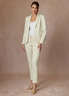 front Whitney Ivory Refined Weave Performance Full Length Pants Suit