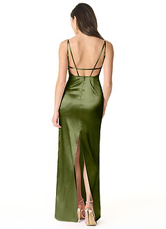 Azazie Kae Final Sale Olive Sheath Metallic Satin Dress image2