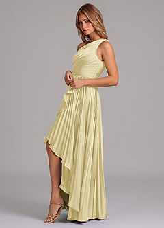 Azazie Lyrica Bridesmaid Dresses Lemon Sorbet A-Line One Shoulder Stretch Satin Dress image5